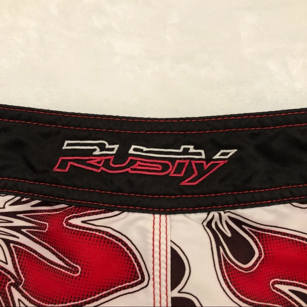 Rusty Surf Red & White Aloha Hawaiian Floral Board Shorts Swim Trunks Men’s 38